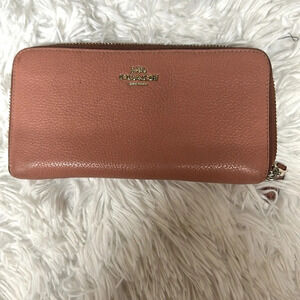 Coach Texture Accordion Zip Around Leather Wallet - Pink vintage